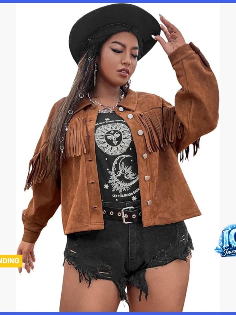 Faux Suede Moto Jacket with Fringe Trim Drop Shoulder Button Front